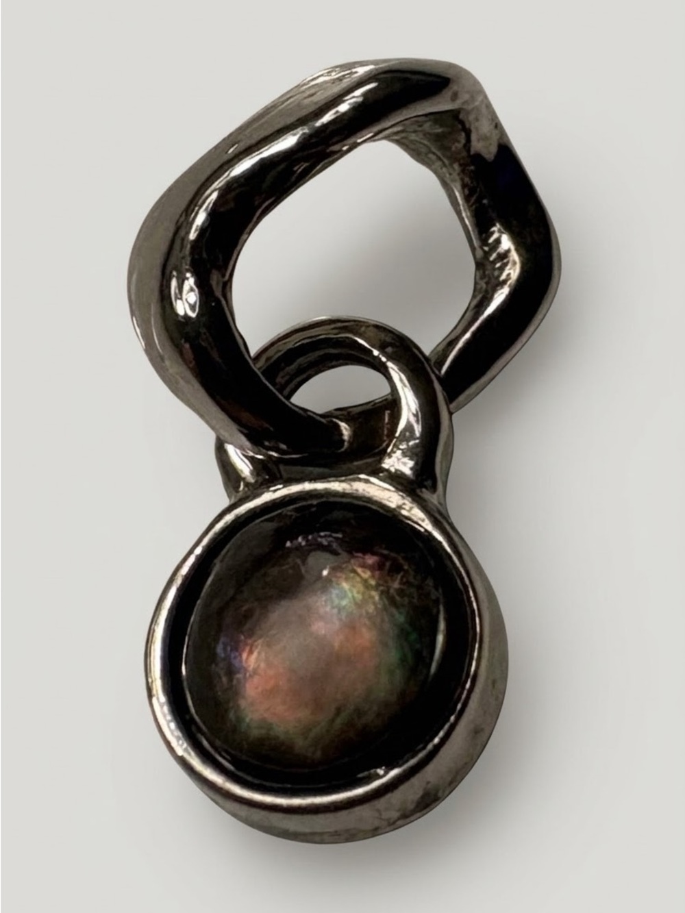 Pandora Tiny Black Opal Cabochon Silver Wavy Charm